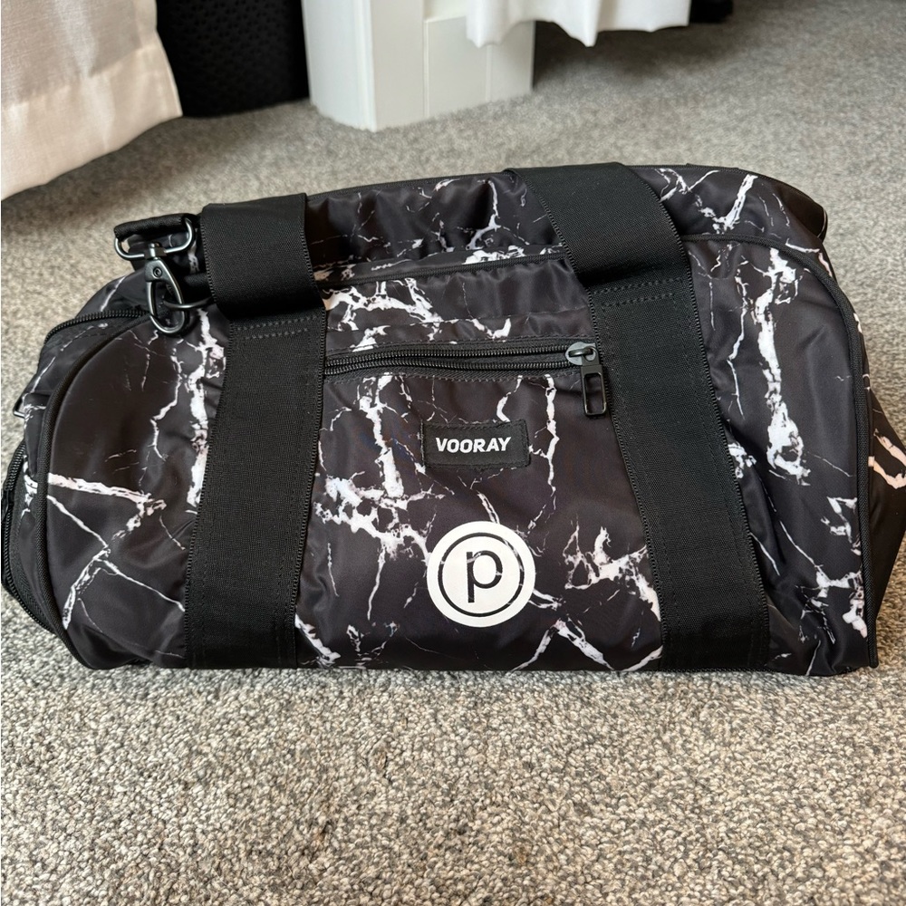 Vooray x Pure Barre Shoulder Gym/Weekend Bag Black Marble